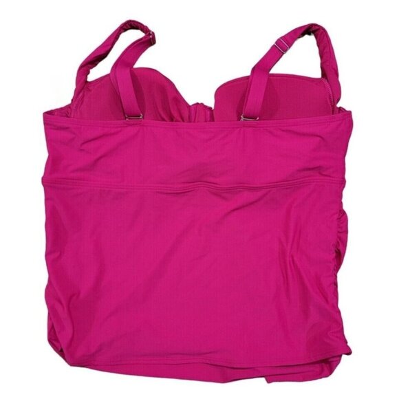 Birdsong Plus Size 20W Hibiscus Shirred Ruched Underwire Tankini Swim Top Pink‎ - Picture 6 of 12